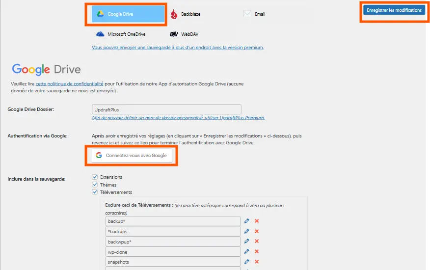 Choisir votre stockage externe (Google Drive)