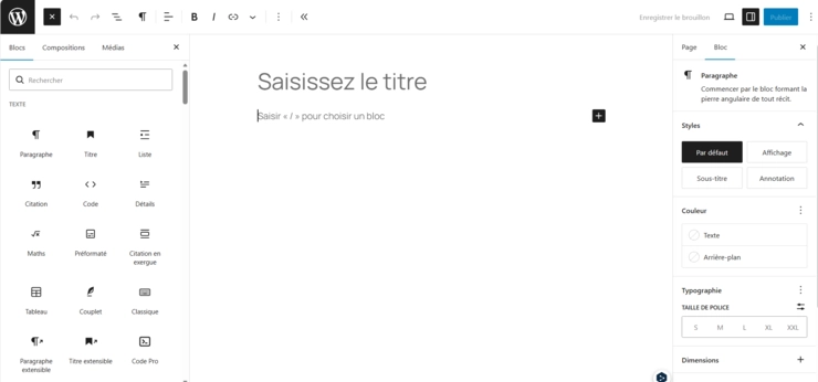 éditeur de block Gutenberg