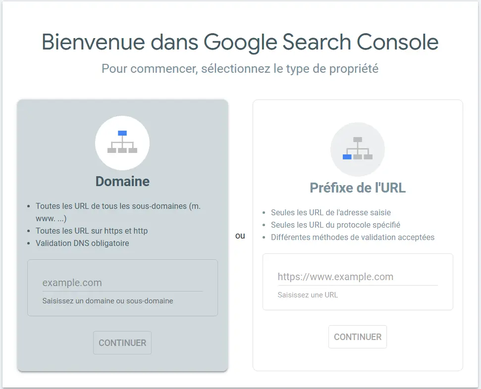 google search console type de propriété