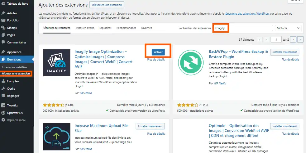 installer le plugin imagify