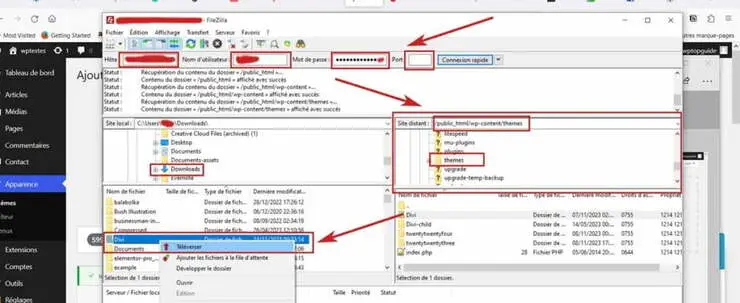 transfert de fichier WordPress avec FileZilla