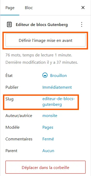 paramètre de la page