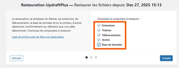 restaurer votre site en cas de problème 