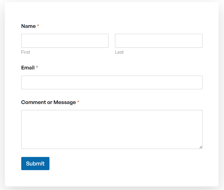 aperçu du formulaire avec les champs Nom, Email, Message